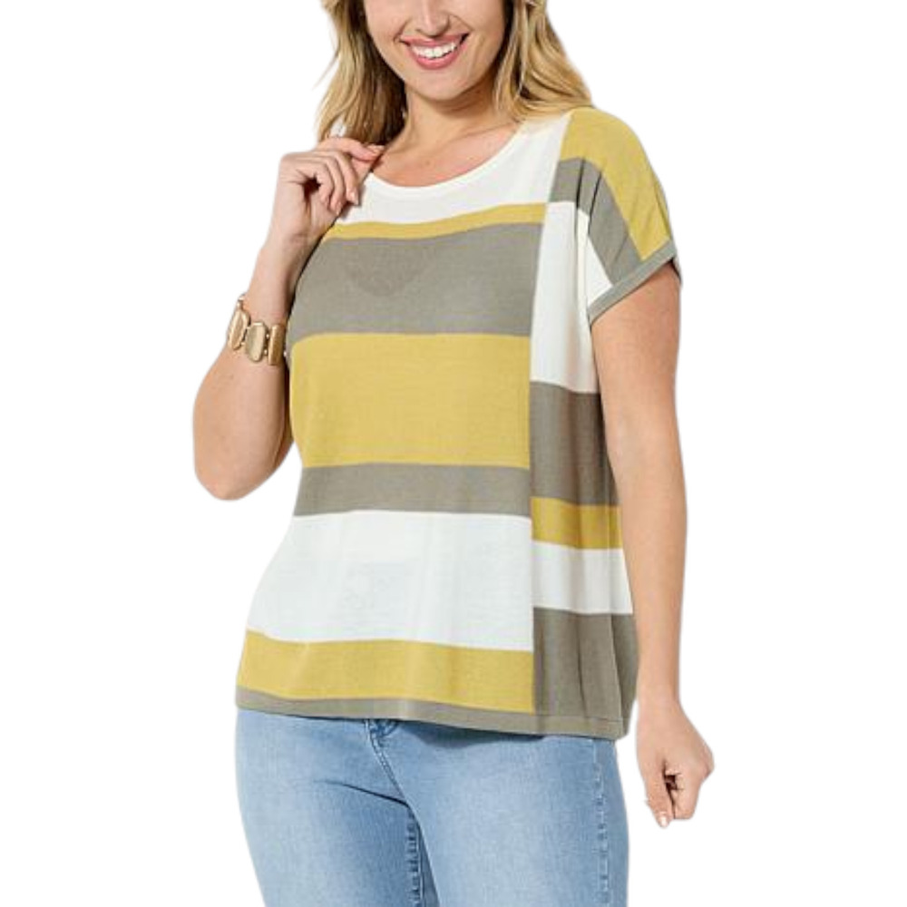 WynneCollection Women's Striped Sweater Olive Green Combo - Regular